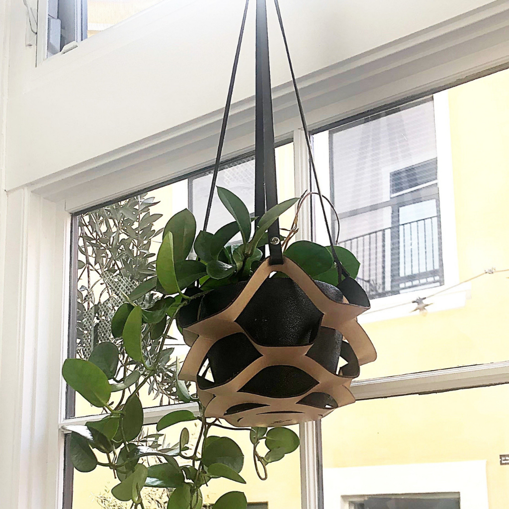 leather macrame plant hanger KIRIGAMI Leather Hanging Plant – Lonetree Santa Barbara